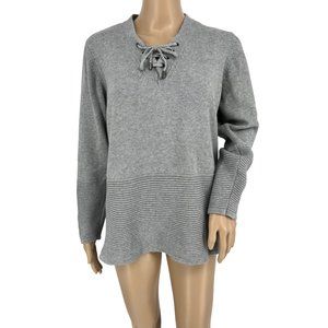 Tribal lace up sweater XL gray ribbed v neckline long sleeve
